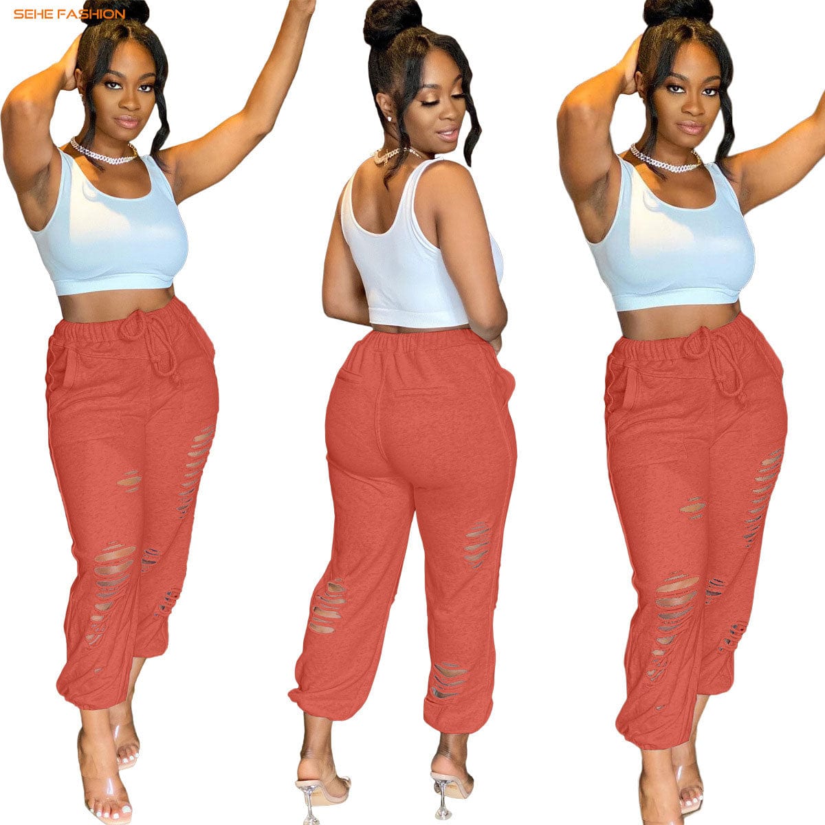 L / pic 3 21230-MX43 5 colors sports ripped harem plus size pants women sehe fashion
