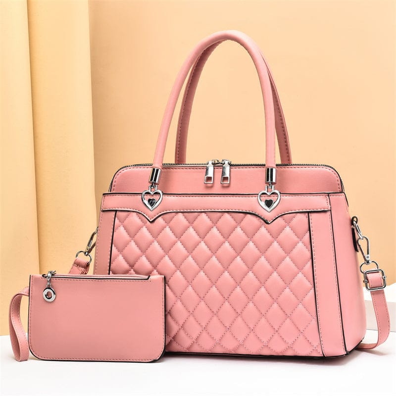 L / pink Classic Ladies Diamond Tote Bag  Large Capacity Leather Waterproof Shoulder Crossbody handbags Factory Wholesale woman Handbag