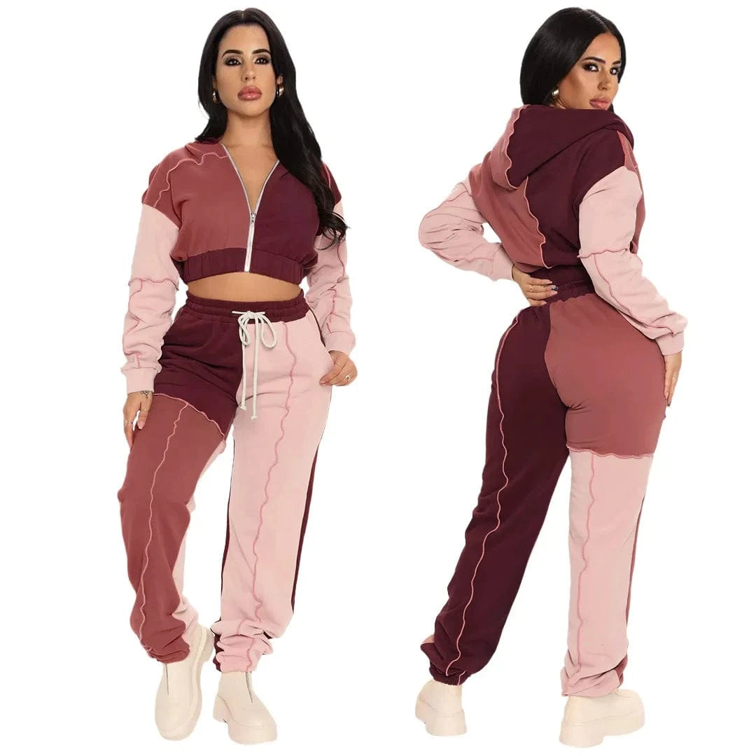 L / Pink Cotton Jogger Sets Women Thick Woman Jog Suit Track Suit Sports Matching Sweat Set Thick Material 2pc Winter Sets