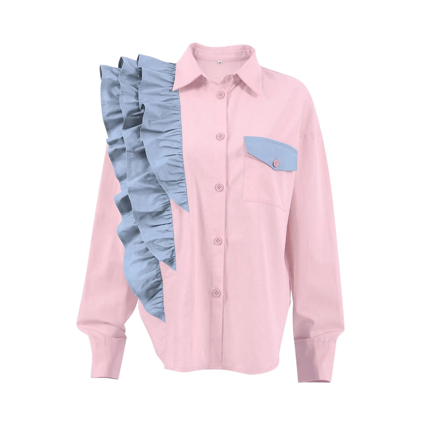 L / Pink French Design Sense Of Minority Shirt Asymmetrical Top 2023 Autumn And Winter New Europe And the United States