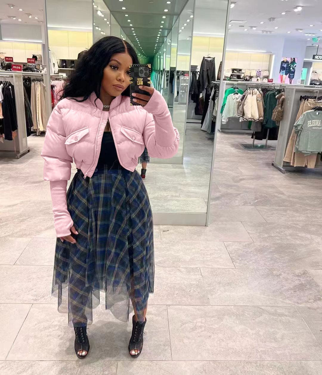 L / Pink GX6266 Women's Crop Bubble Coat Jackets 2023 Trench Thick Puff Coats Women Winter Clothes Vests coats Girls' Jacket