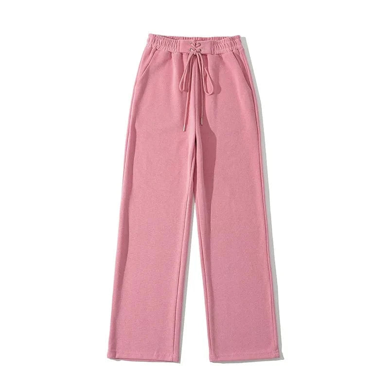 L / Pink High Quality Loose Ladies Sweatpants Shoe Loop Waistband Sport Long Running Pants Female Trousers Women Joggers Pants