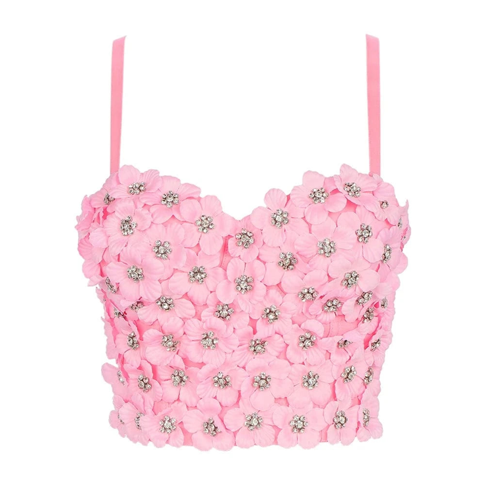 L / Pink Manufacturer Wholesale spot wholesale flowers rhinestone pink women's tights bustier top
