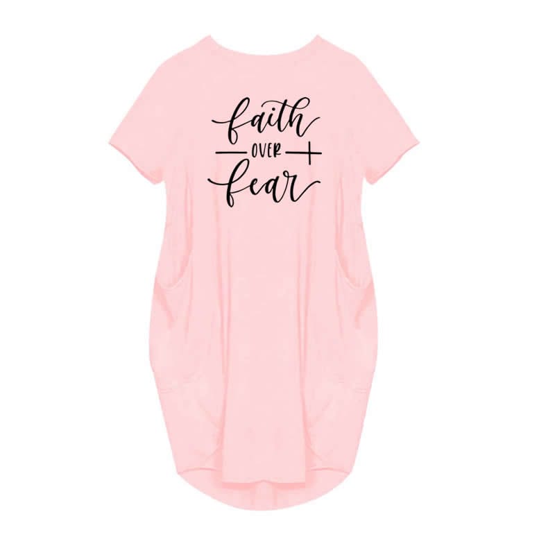 L / Pink Midi T-shirt Casual Maxi Blessed Dresses with Pocket for Women