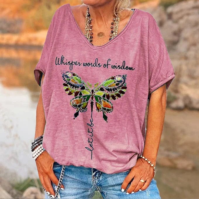 L / Pink OEM Factory Casual Wear Screen Print V-neck Customizable Women T Shirt