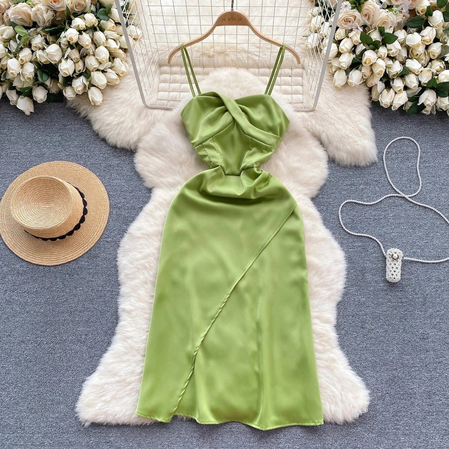 L / Polyester / Cotton C Female Kink Slim Design Sense Waist Chic Small Temperament Long Dress