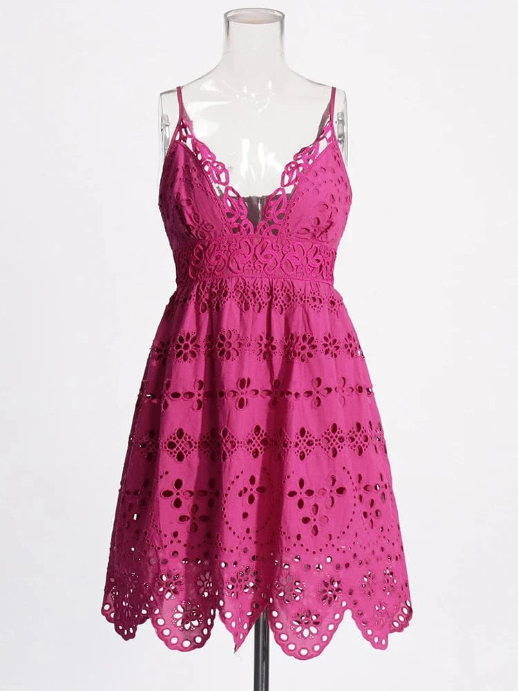 L / Purple CHICEVER Hollow Out V Neck Sleeveless Backless High Waist Sexy Summer Dress For Women