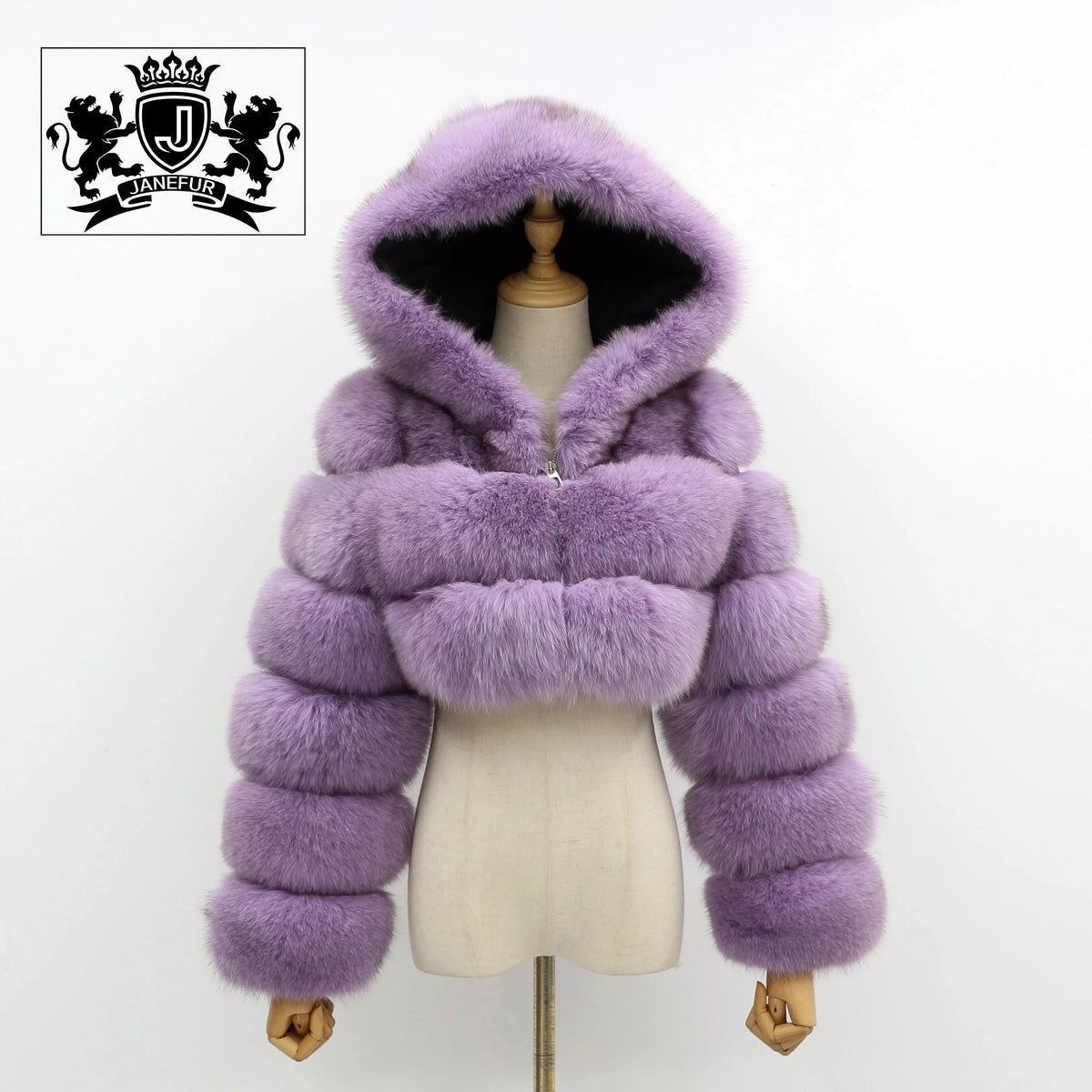 L / Purple fur coat Quick Shipping deep hood fox fur zipper women winter real fur coat wholesale