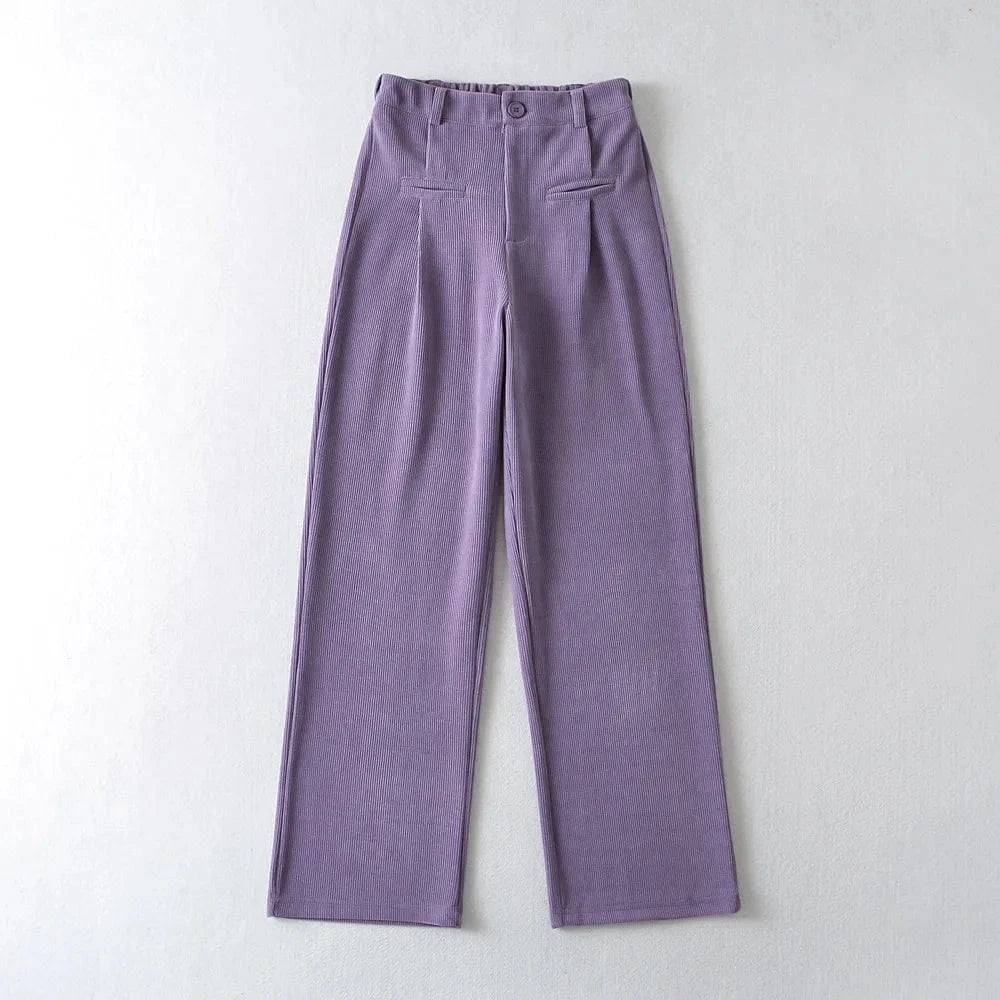 L / Purple High Quality Thicken Corduroy Loose Casual Ladies Sweatpants Back Elastic Waistband Female Trousers Joggers Women