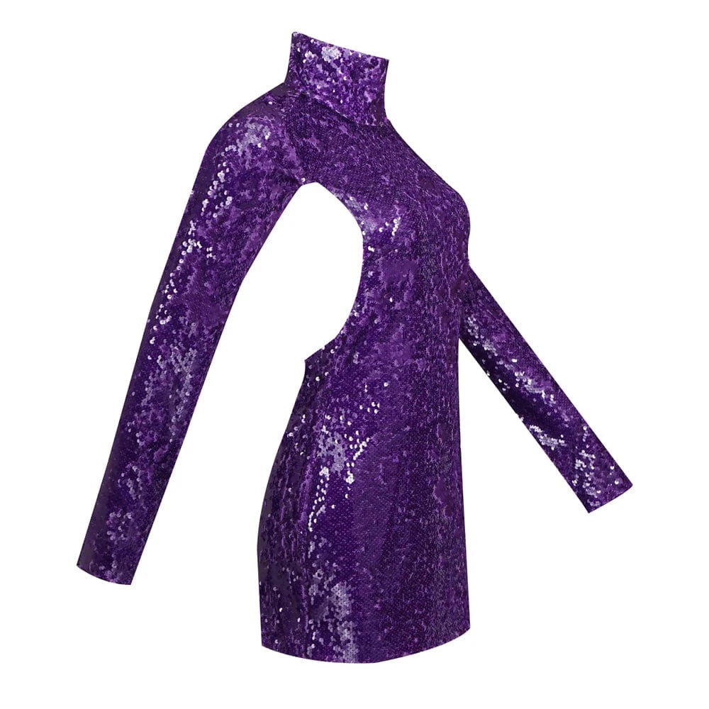 L / Purple New Arrivals Elegant  Purple Hollow Out Backless Party Dress Sequined Ladies Mini Prom Dresses For Women