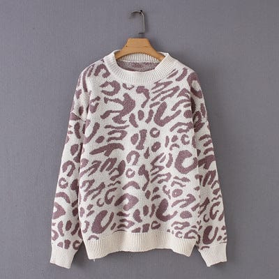L / Purple sweater women turtleneck leopard knitted sweater animal print winter thick female pullovers casual tops oversized sweater