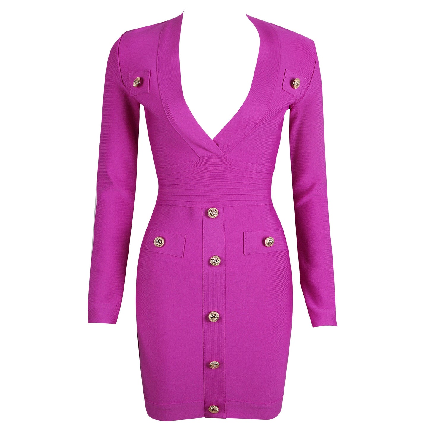 L / Purple White Women Bandage Deep V-Neck Buttons Mini Dresses Office Long Sleeve Evening Party Clothing