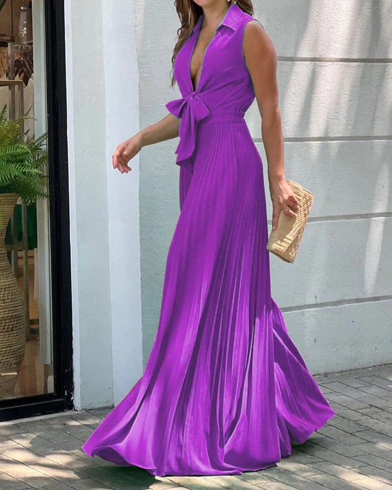 L / Purple Women's clothing new fashion V neck sleeveless lapel top ladies loose wide leg pants women one piece jumpsuits