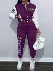 L / ravens Custom  plus size women's sets sport botton baseball uniforms sweatsuit ladies jacket and pants women two piece set