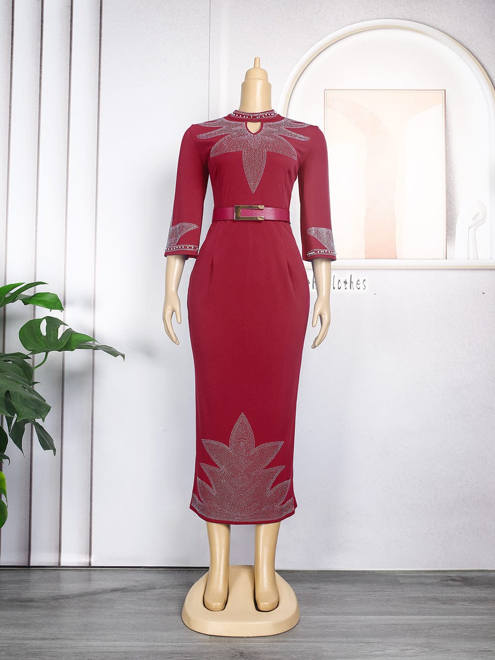 L / Red 2022 African new European and American beaded evening dresses plus size long pleated dresses