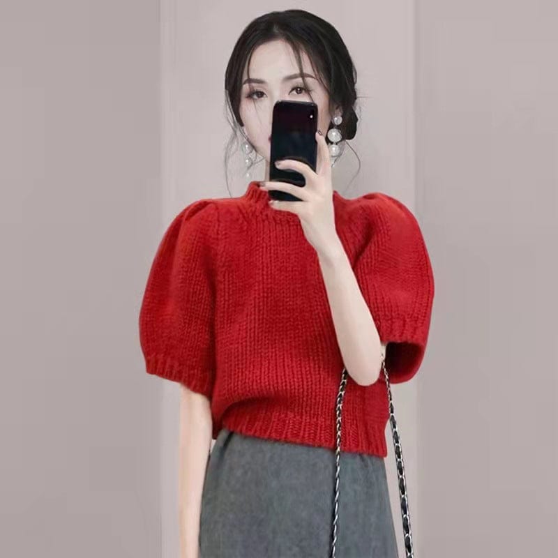 L / Red 2022 Spring Fashion Design Sense Versatile Knitted Top New Women's Fashionable High-Grade Sweater