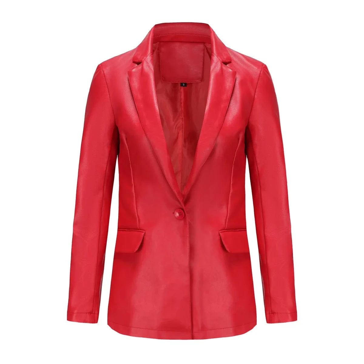 L / Red 2024 New Europe and the United States Small Suit Long Sleeve Coat Women's Single Button Casual Solid Color Leather Coat