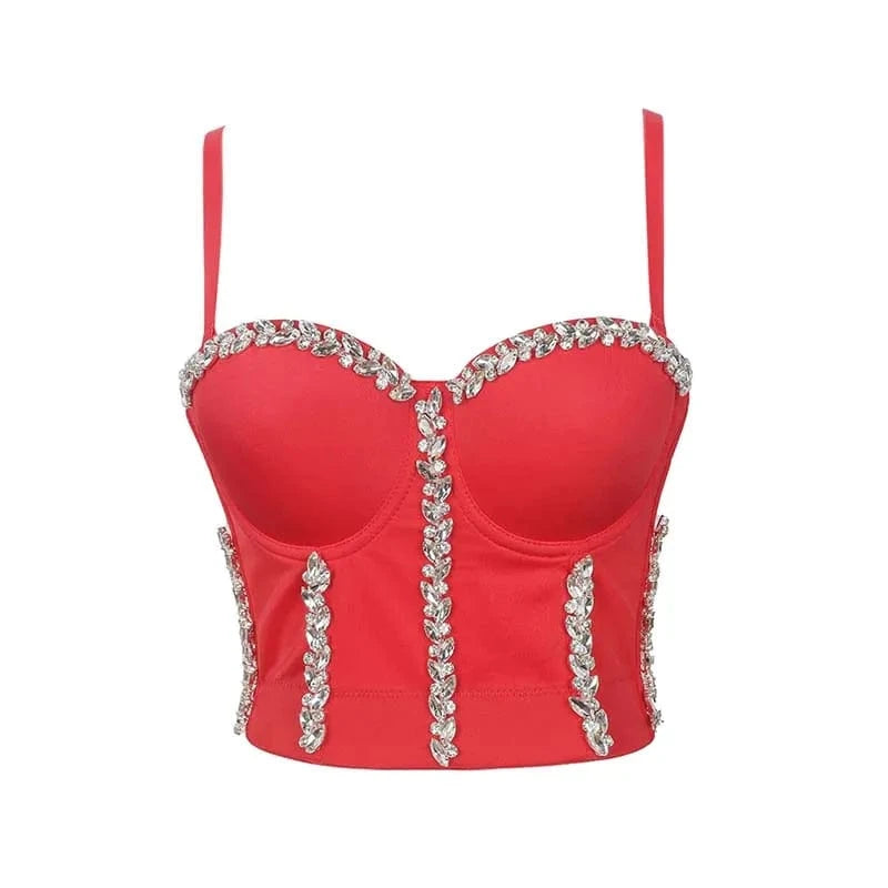 L / Red Customized hot selling sexy bright  acrylic diamond women Vest corset bustier top