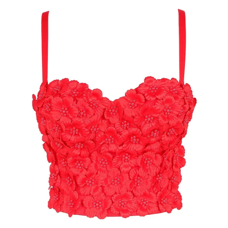 L / Red factory Customized spot wholesale flowers bubble pearl women's tights vest bustier top