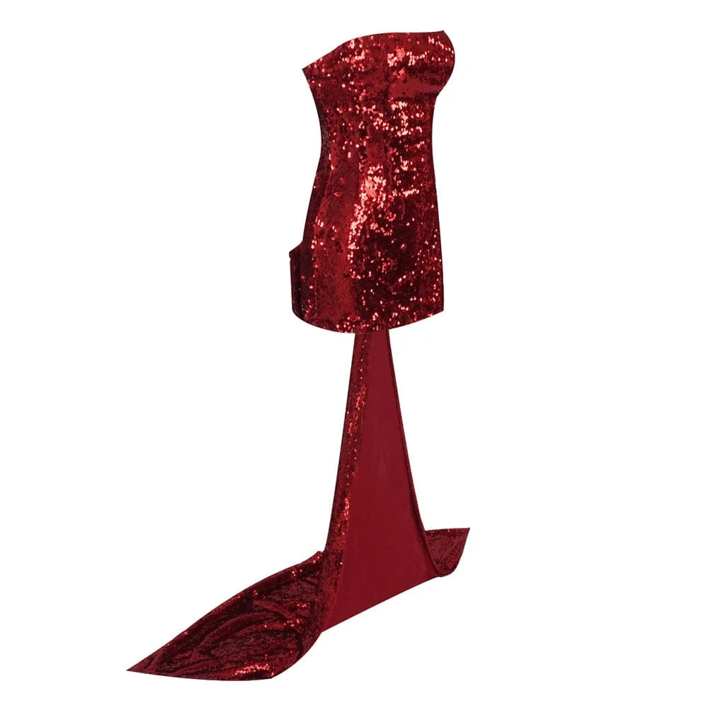 L / Red New Fashion Red Sequins Maxi Dresses Beading Sexy Off Shoulder Party Ladies Dress