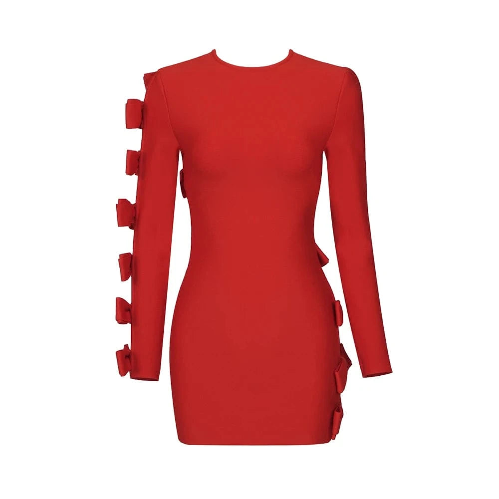 L / Red New Fashion Women's Sexy Cut out Mini Long Sleeve Dresses Bodycon Party Bandage Dress