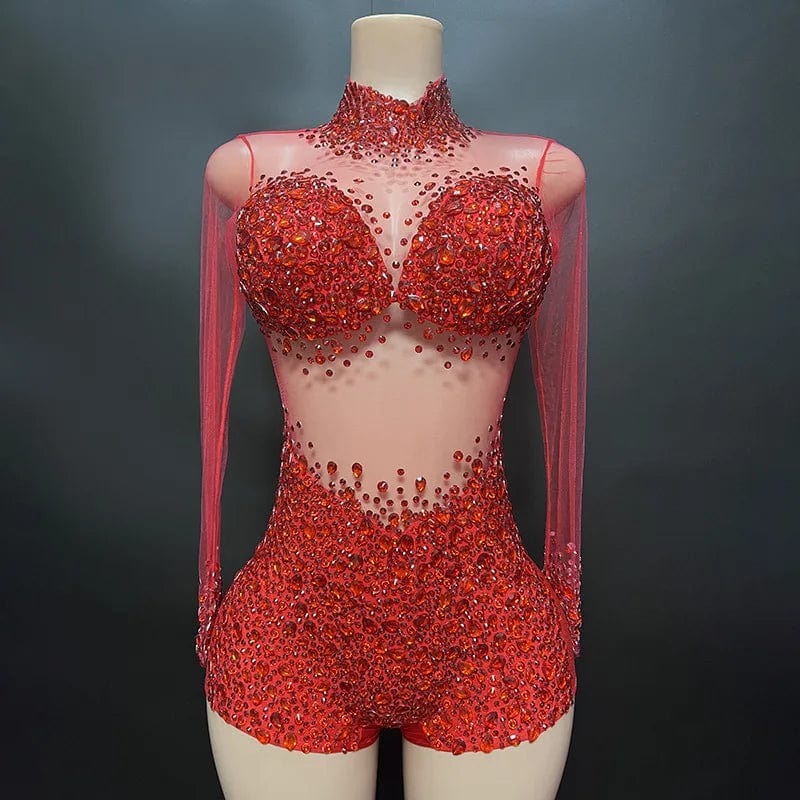 L / Red Novance Y2113 Trend Items 2023 Bodysuit For Women Plus Size Rhinestone Romper Jumpsuit Noir Woman Body Slim Bustier Dos Nus