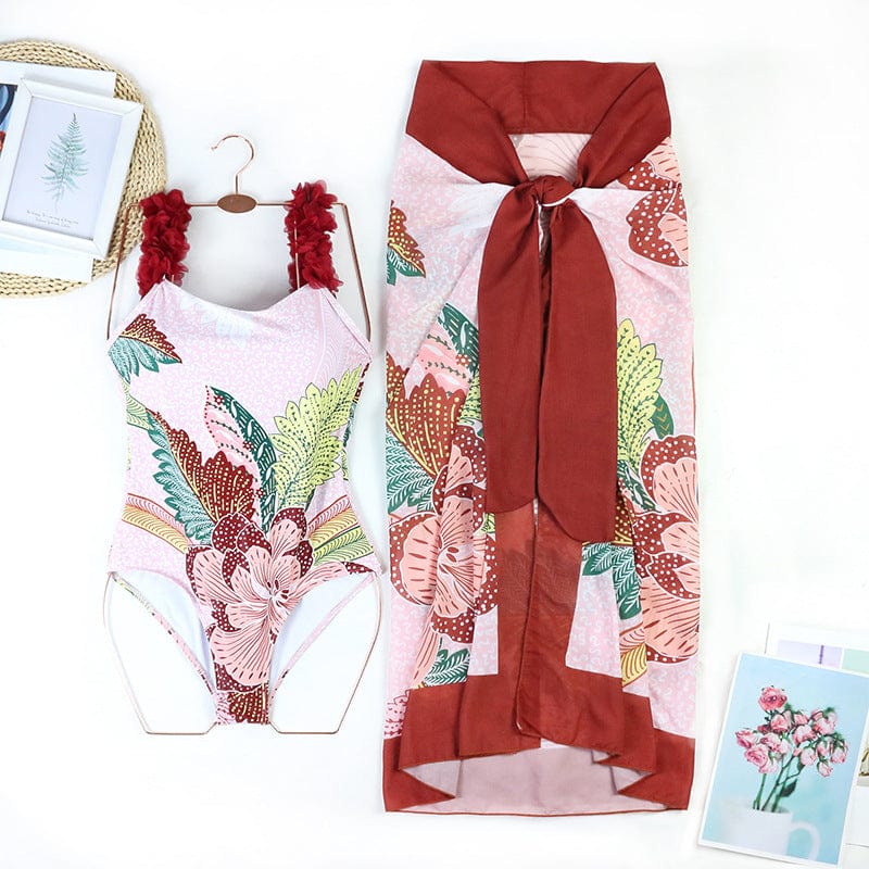 L / Red OUDINA Factory New Printed One Piece Swimsuit Female Printing Sexy Women Bikini Swimwear