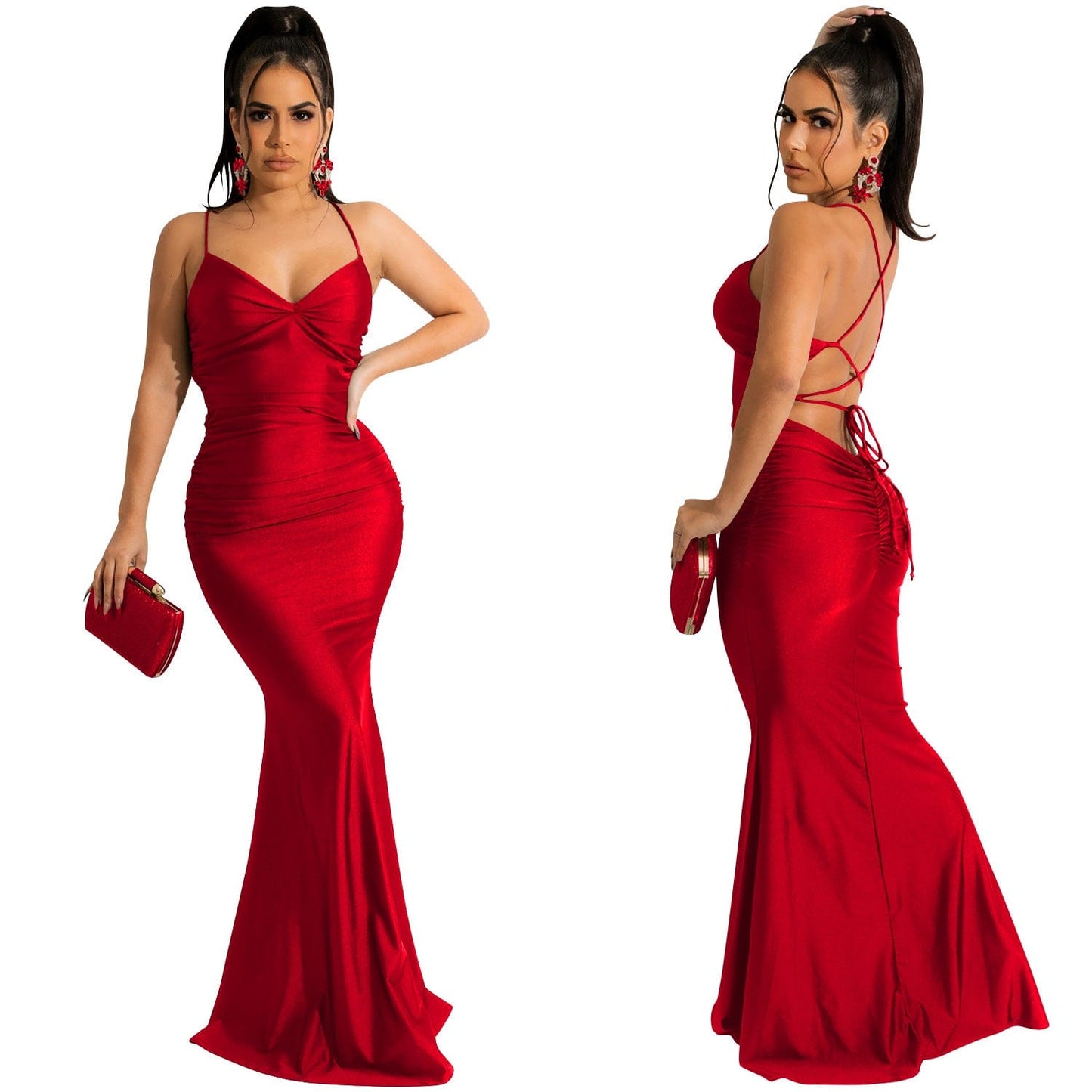 L / Red Sleeveless Red Split Birthday Dress For Women Vestidos Fiesta Cocktail Party Dresses Ladies Velvet Sexy Maxi Bodycon Prom Dress