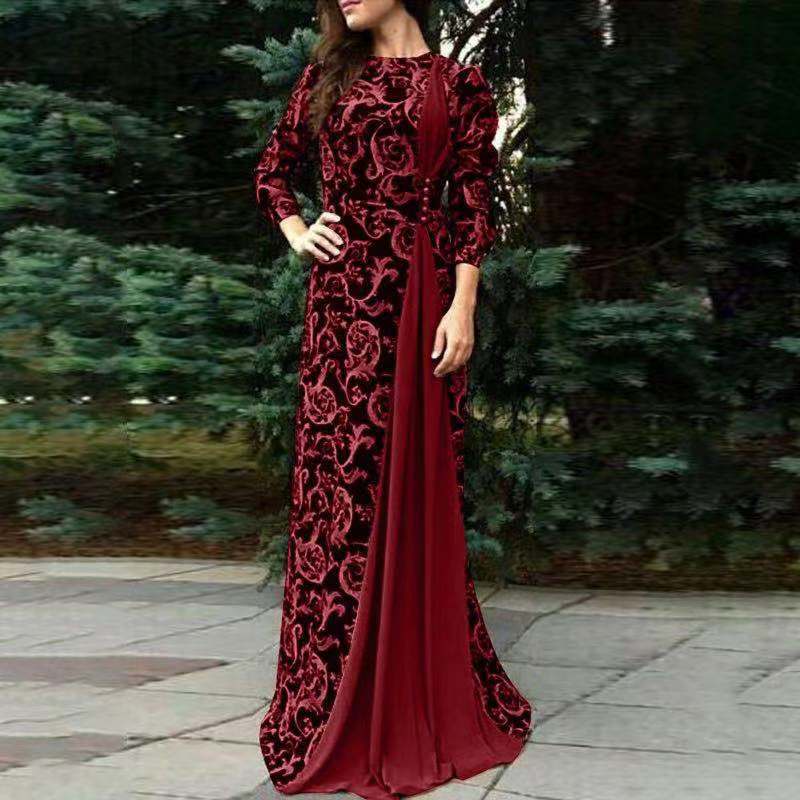 L / Red Stunning Purple Dubai Arabic Evening Dresses Beaded Long Sleeve Moroccan Kaftan Evening Gown Muslim Dresses