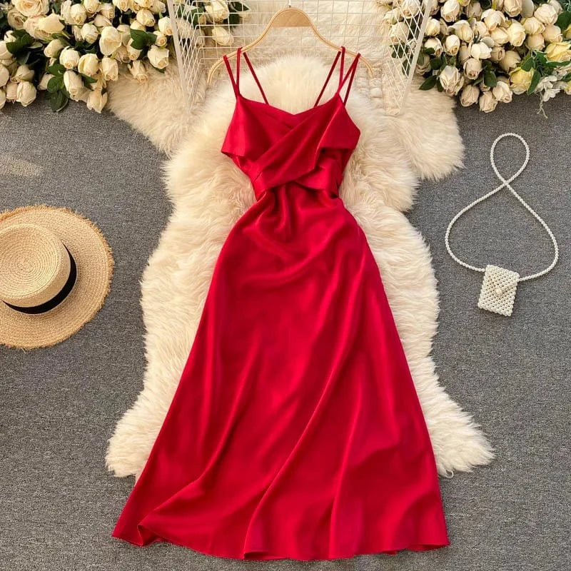 L / Red Vacation Premium Cross v Neck Sexy Strapless Evening Dress Slim Long Dresses