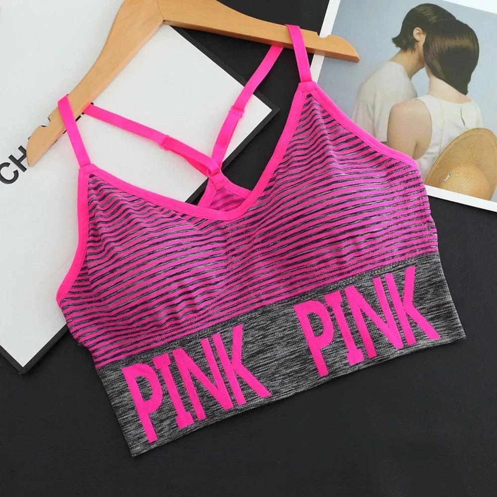 L / Rose Red Horizontal Stripes Seamless Wireless Fit Sujetador Deportivo Fitness Gym Yoga Bra High Impact Sports Bras Crop Top For Womens
