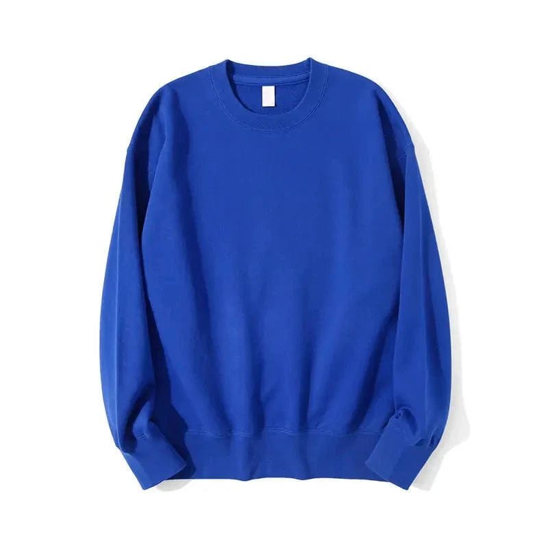 L / Sea blue 340GSM Earth Tone Crewneck Sweatshirt Long Sleeve Pure Color Pullover Cotton Soft Terry Brown Men Shirt