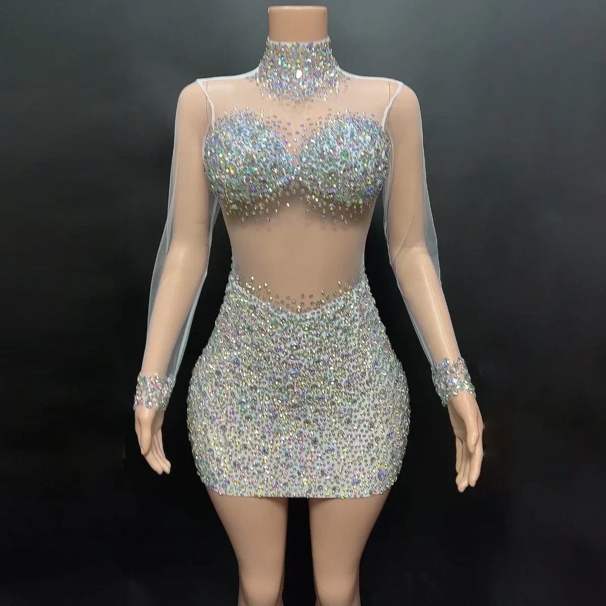 L / silver NOVANCE 2023 new arrivals sexy see through bling diamonds cute mini green dress short sparkling party dress for evening club