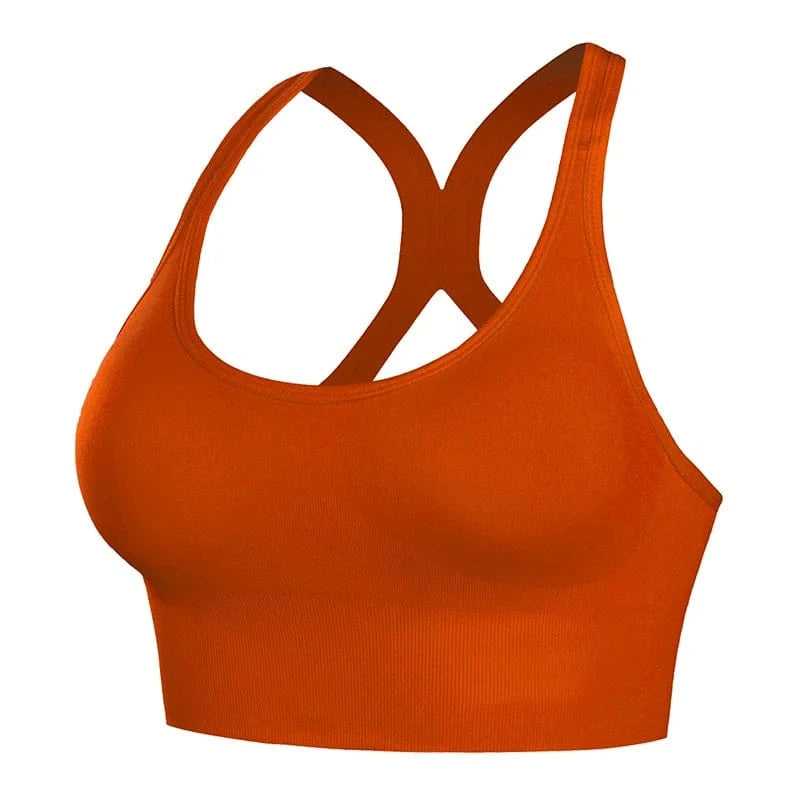 L / Tea Red Cross Shoulder Straps Seamless Wirefree Sujetador Deportivo Fitness Gym Yoga Bra High Impact Sports Bras For Womens