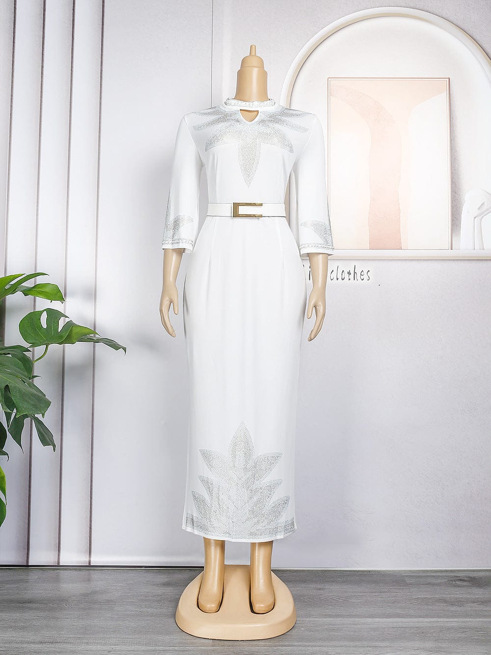 L / White 2022 African new European and American beaded evening dresses plus size long pleated dresses