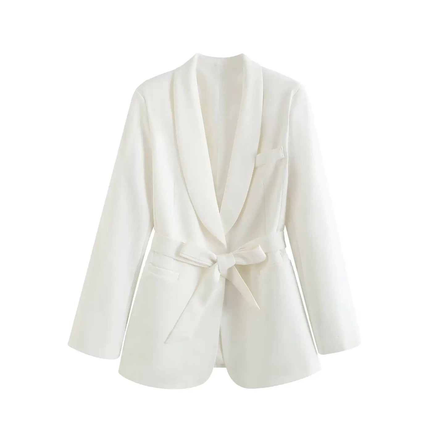 L / White A33372 High Quality Women Blazer Jacket Casual Long Sleeve Blazers Ladies Women Lace Up Chic Outerwear Office Lady Blazers