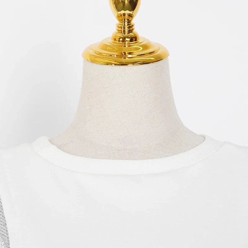L / White CHICEVER High Quality Spliced Sequins Round Neck Long Sleeve Pullover Hoodies Cotton Hoodie