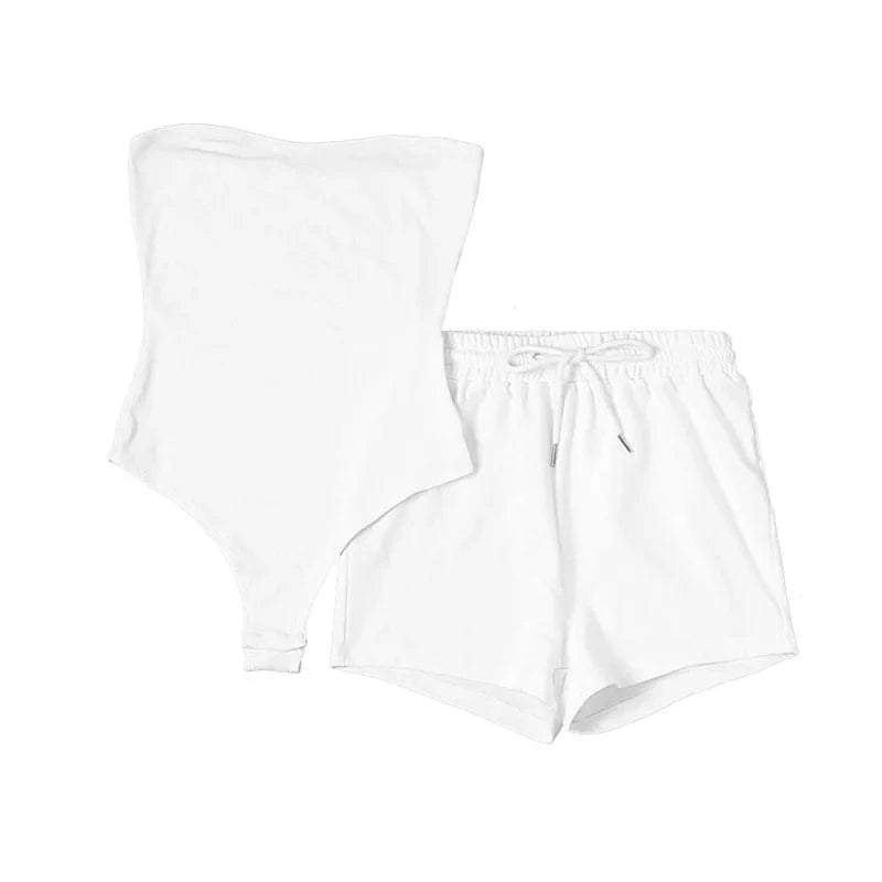 L / White Cotton Shorts Pant Set Women Jogging Sweat Suit Clothing Bodysuit 2 Piece Set Plain Joggers Custom Logo Two Piece Pants Set
