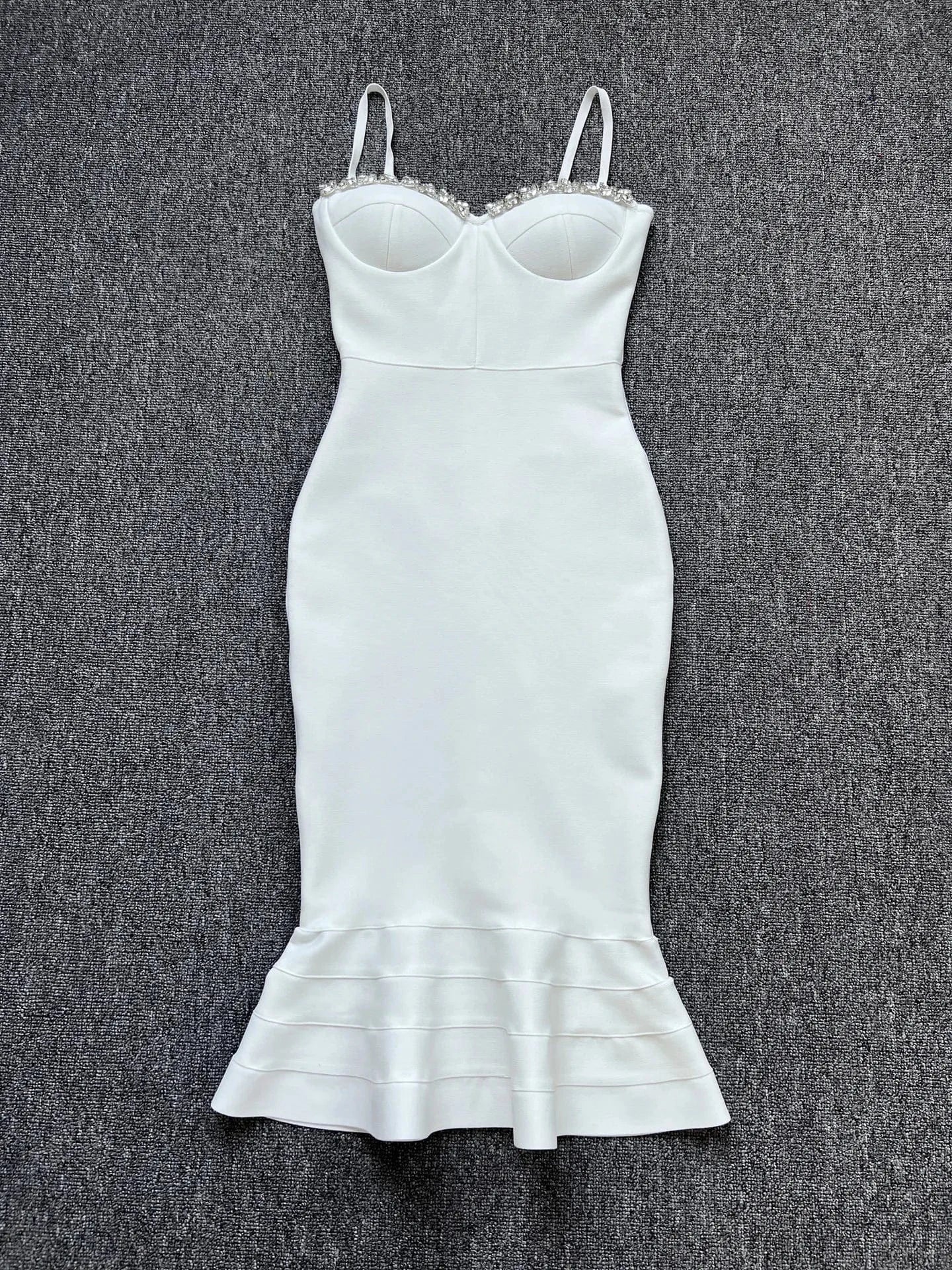 L / White Elegant Spaghetti Strap Crystal Bandage Bodycon Dresses Fashion Party Casual Fishtail Evening Dress High Quality Woman Vestidos