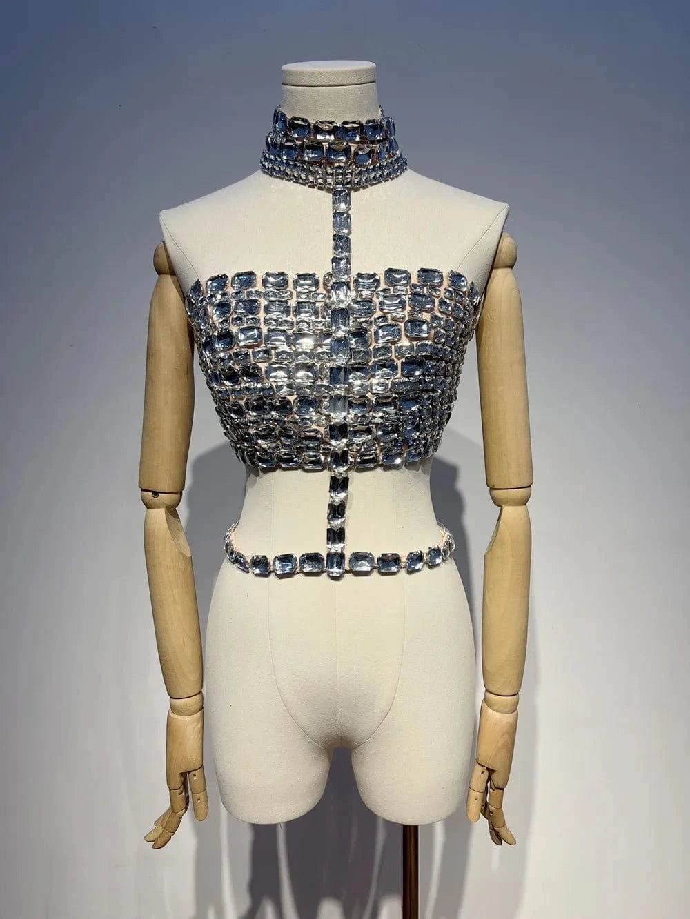 L / White Fashion Hot Club Party Sexy Shiny Halter Vest Tank Top Silver Crystal Rhinestone Short Women's Crop Top