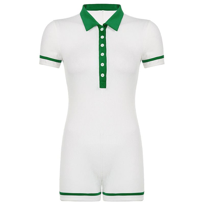 L / White&green Summer 2022 Women Casual Skinny Hot Girl Cute Pink Lapel Button Jumpsuit