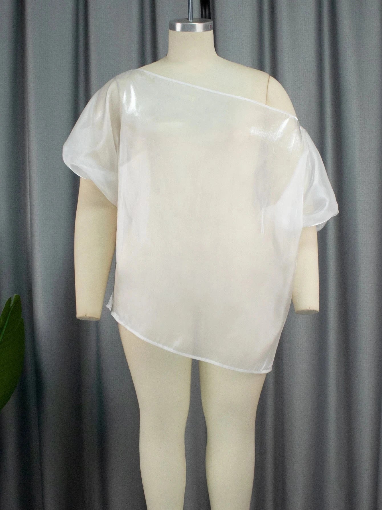 L / White Half Sleeve Fall See Through AOMEI Skew Collar Women Cute Satin Shirts