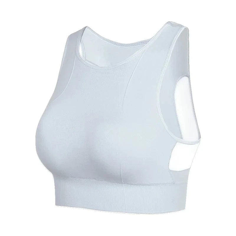 L / White High Quality Raised Neckline Seamless Wireless Sujetador Deportivo Running Workout Yoga Bra Mesh Sports Bras Crop Top For Womens