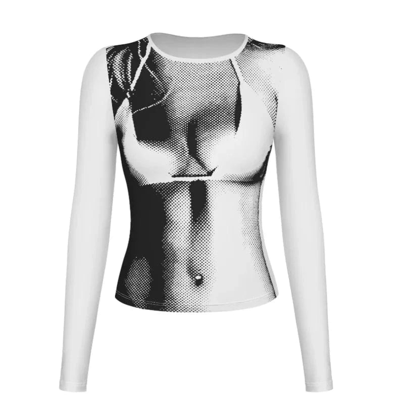 L / White Hot Selling Casual Wear Tight O-neck Digital Print Sexy Women T Shirt