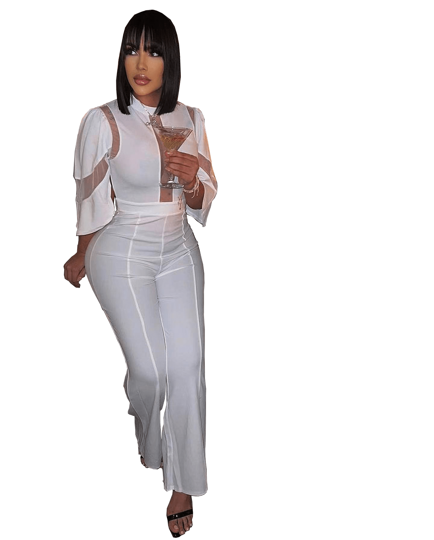 L / White Jumpsuit Women Fashion Solid Jumpsuits for Womens Diagonal Collar Ruffle Half Sleeves Slim Wide Leg Pants Mid Waist