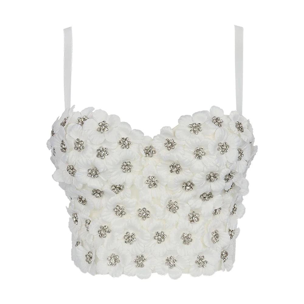 L / White Manufacturer Wholesale spot wholesale flowers rhinestone pink women's tights bustier top