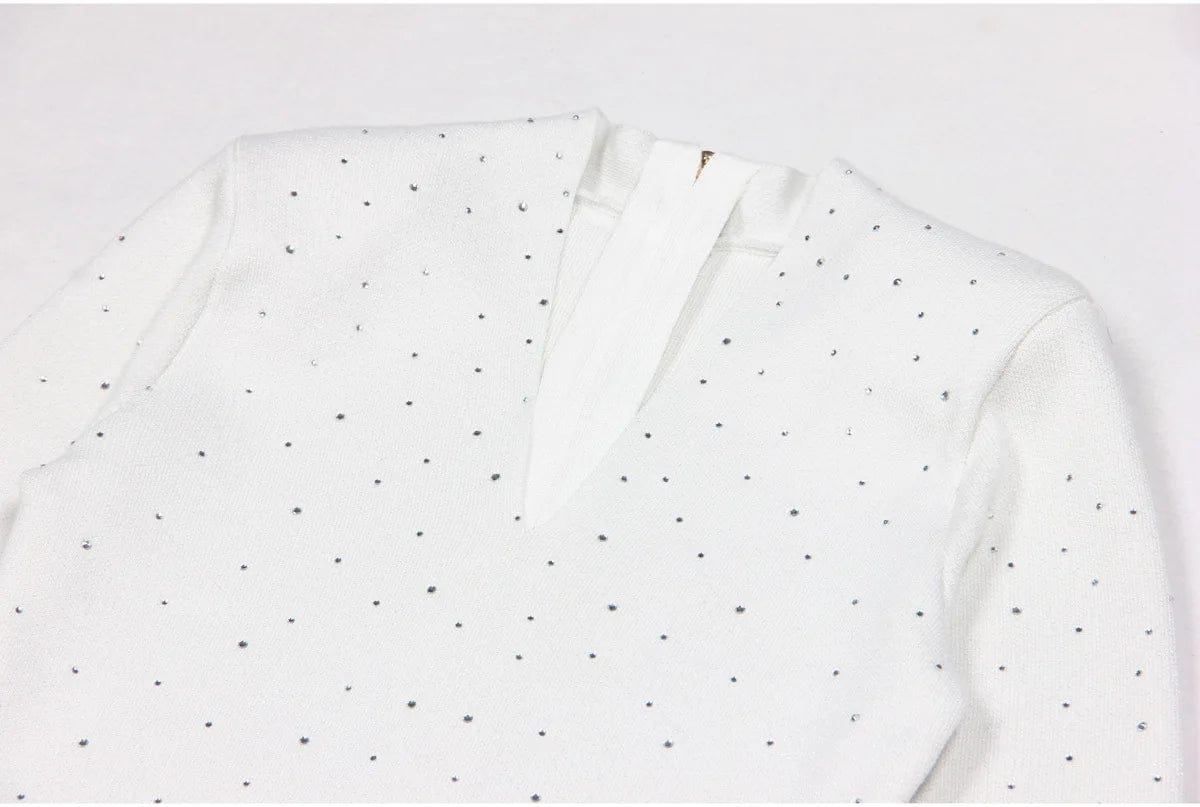 L / White New Sexy Fashion Black Long Sleeve Dress Pearls And Diamond Beading Party Dresses