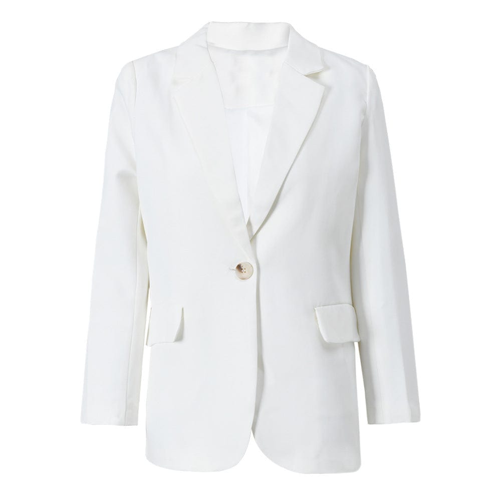 L / White OUDINA Korean Fashion Casual Back Split One Button White Women's Jacket Ladies Blazer