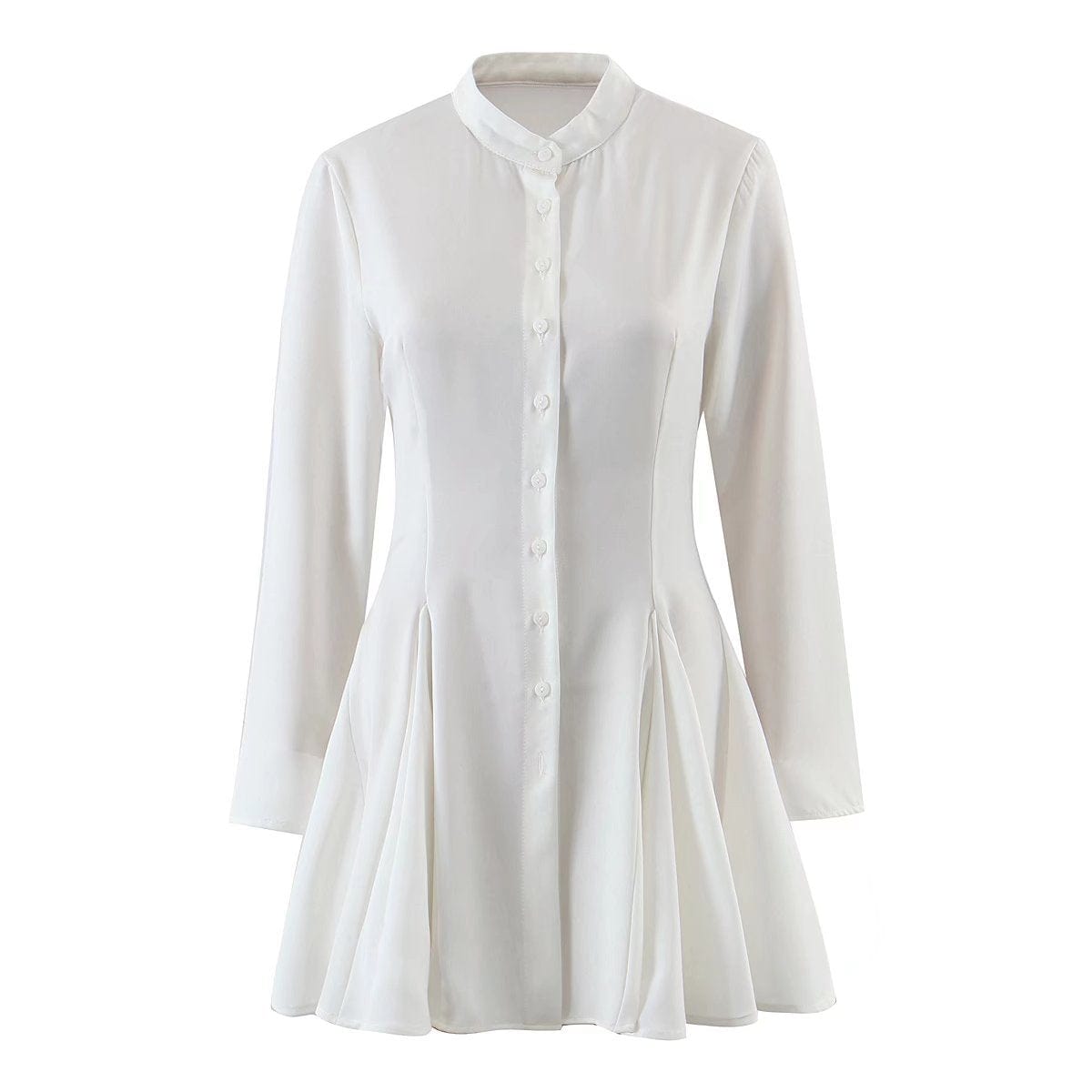 L / White R20066S Women's new spring fashion solid color shirt-style single-breasted casual dress short skirt