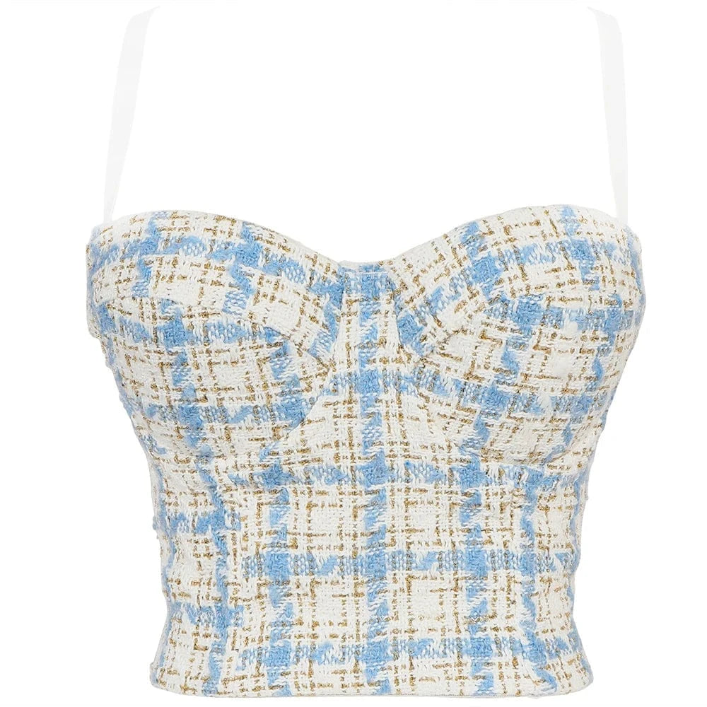 L / White The latest design trend  Prom Plaid fresh bra women's vest corset bra bustier